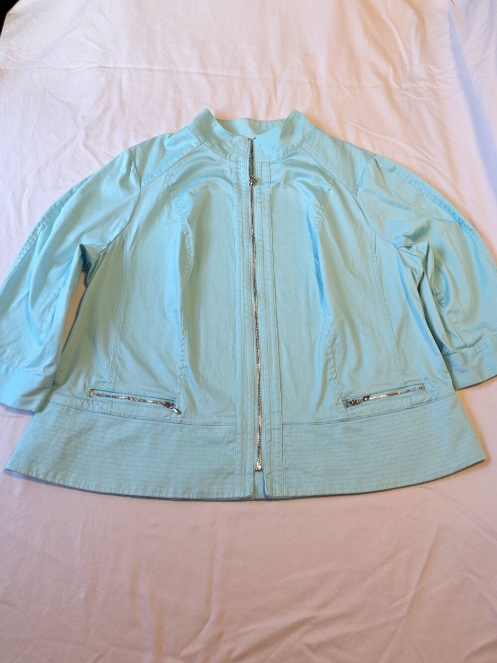 Avenue Light Blue Zip Front Blazer Plus Size 18/20 Cotton Stretch